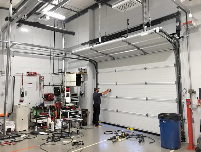 Buckeye Garage Door Repair certified technician performing commercial door repair at a Buckeye business facility