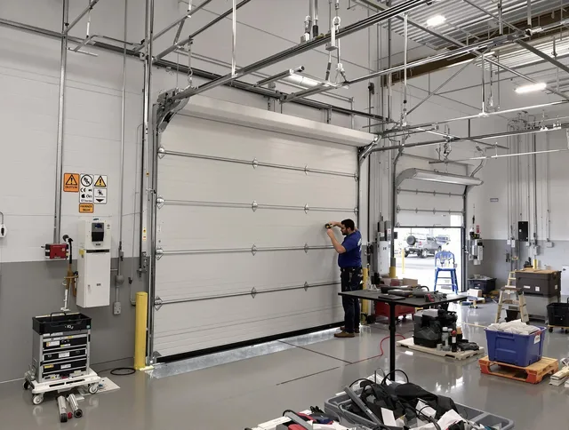 Commercial garage door repair being performed by Buckeye Garage Door Repair expert in Buckeye